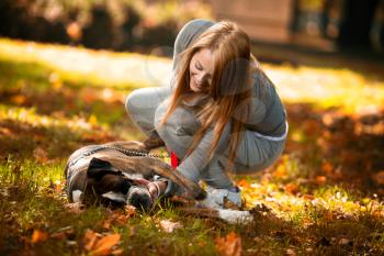 Smiling Female And Her Dog