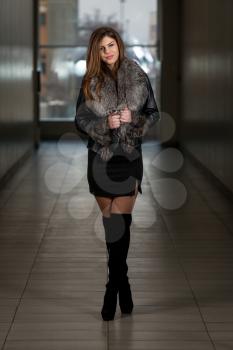 Fashion Model Wearing Leather Jacket