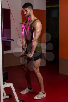 Powerful Muscular Man Exercising Triceps