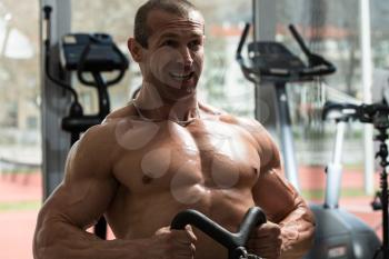 Healthy Male Doing Back Exercises In The Gym