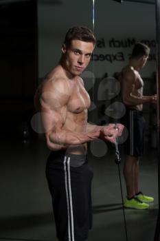 Young Bodybuilder Doing Heavy Weight Exercise For Biceps