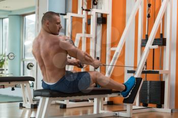 Muscular Young Man Doing Heavy Weight Exercise For Back