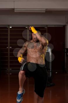 Muscular Boxer MMA Fighter Practice His Skills