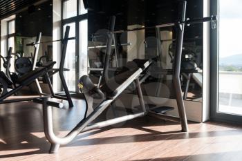 Equipment And Machines At The Modern Gym Room Fitness Center