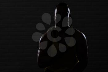 Silhouette Man Posing - Handsome Power Athletic Guy Male - Fitness Muscular Body