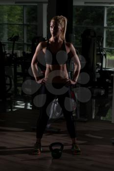 Silhouette Healthy Young Woman Posing - Handsome Power Athletic Girl Male - Fitness Muscular Body