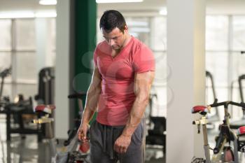 Handsome Young Man Standing Strong in Pink T-shirt and Flexing Muscles - Muscular Athletic Bodybuilder Fitness Model Posing After Exercises