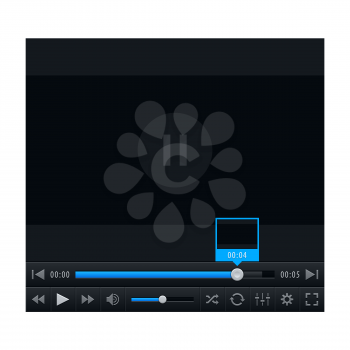 Media player with video loading bar. Contemporary classic dark style. Variation 02 (color blue)