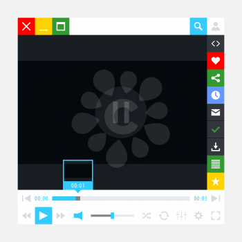 Media player interface with video loading bar and additional movie buttons. Simple solid plain one color flat tile. New modern minimal metro cute style