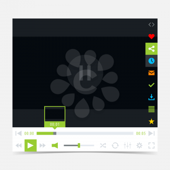 Media player ui interface with video loading bar and additional buttons. New modern minimal metro cute style. Simple solid plain blue color flat tile