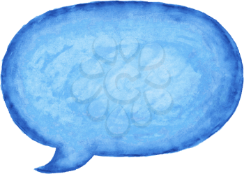 Blue watercolor blank speech bubble dialog empty oval shape on white background