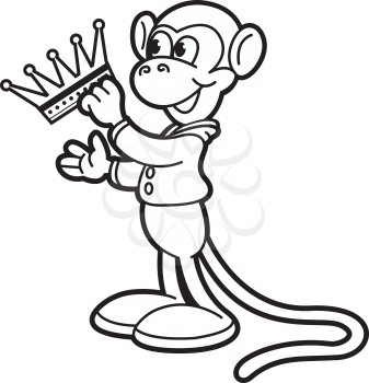 Royalty Free Clipart Image of a Monkey Playing with a Crown