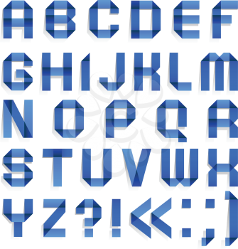 Alphabet folded of colored paper - Blue letters. (A, B, C, D, E, F, G, H, I, J, K, L, M, N, O, P, Q, R, S, T, U, V, W, X, Y, Z).