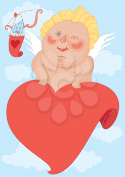 Postcard Cupid who winks, vector