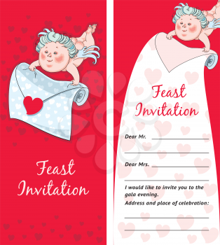 Cupid with a letter, Valentine`s day postcard, Invitation, template