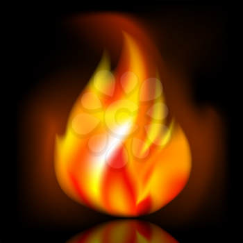 Fire, bright flame on dark background. Vector illustration 10eps