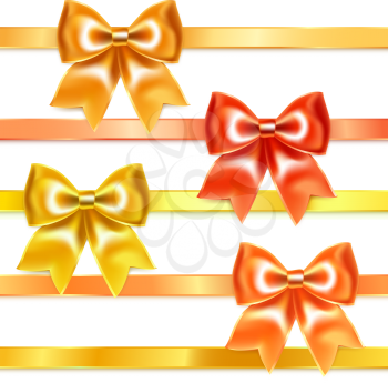 Golden and bronze bows of silk ribbon, isolated on white background. Vector illustration saved in file format EPS v. 10