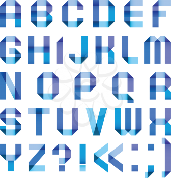 Varicolored letters from paper ribbon-blue