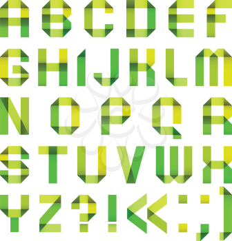 Spectral letters folded of paper ribbon-green and yellow