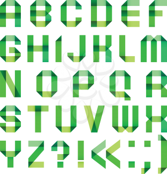 Spectral letters folded of paper ribbon-green