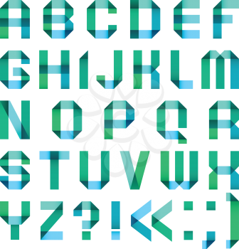 Spectral letters folded of paper ribbon-turquoise - Roman alphabet