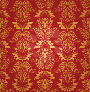 Seamless pattern, ornament floral, decorative background, red&gold