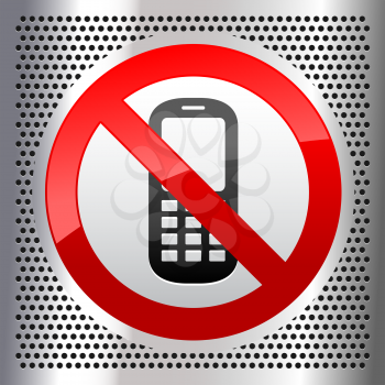 Symbol mobile phone on a metallic perforated stainless steel sheet