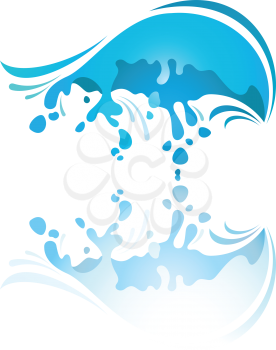 Splash blue wave with reflection, vector illustration