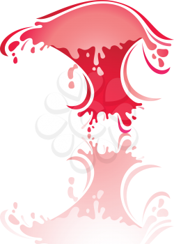 Splash red wave with reflection, vector illustration