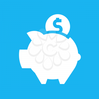 White piggy bank on a blue square