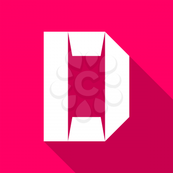 Alphabet paper cut white letter D, on color square