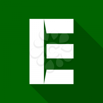 Alphabet paper cut white letter E, on color square