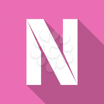 Alphabet paper cut white letter N, on color square