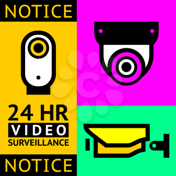 CCTV notice. Set video surveillance, vector illustration