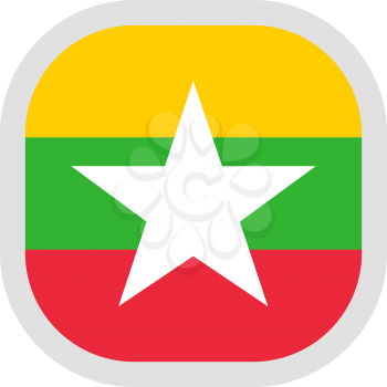 Flag of Republic of the Union of Myanmar. Rounded square icon on white background, vector illustration.