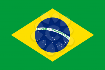 Flag of Brazil. Rectangular shape icon on white background, vector illustration.