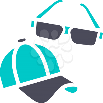 Sunglasses and cap, gray turquoise icon on a white background