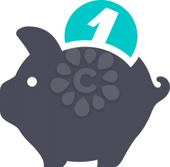 Piggy bank icon, gray turquoise icon on a white background