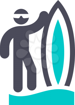 Surfing, gray turquoise icon on a white background