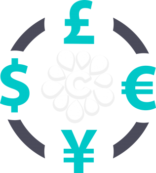 Currency exchange icon, gray turquoise icon on a white background