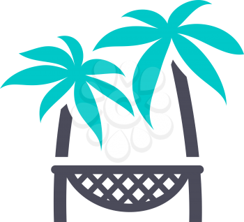 Hammock on a palm tree, gray turquoise icon on a white background