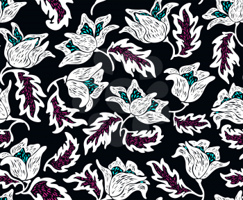 Floral pattern with white flowers on black background
