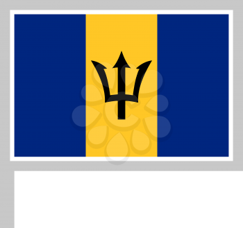 Barbados flag on flagpole, rectangular shape icon on white background, vector illustration.