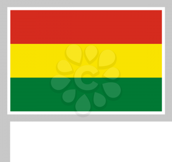 Bolivia flag on flagpole, rectangular shape icon on white background, vector illustration.