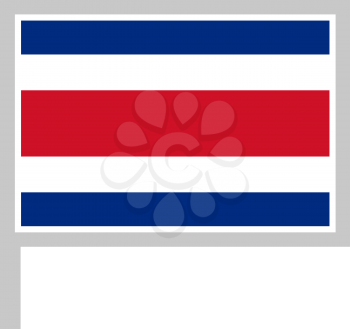 Costa Rica flag on flagpole, rectangular shape icon on white background, vector illustration.
