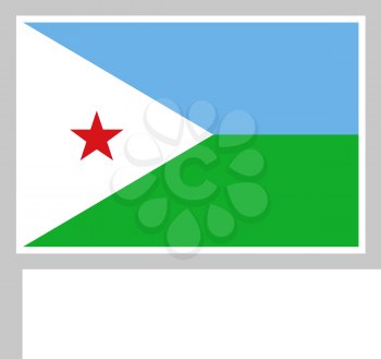 Djibouti flag on flagpole, rectangular shape icon on white background, vector illustration.