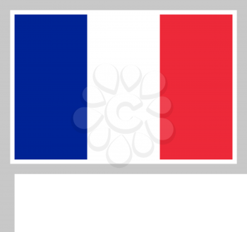 France flag on flagpole, rectangular shape icon on white background, vector illustration.