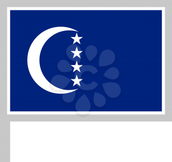 Grande Comore flag on flagpole, rectangular shape icon on white background, vector illustration.