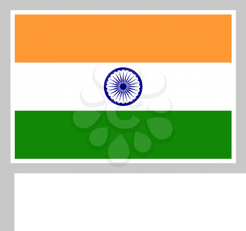 India flag on flagpole, rectangular shape icon on white background, vector illustration.