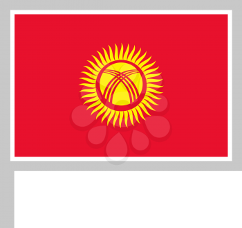 Kyrgyzstan flag on flagpole, rectangular shape icon on white background, vector illustration.